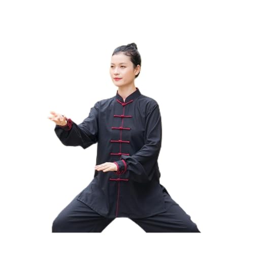 Uniforme de Tai Chi de algodón y lino para mujer, traje de Kung Fu para hombre, ropa de artes marciales Wushu de manga larga, ejercicio matutino, traje de Taiji para entrenamiento (Negro M 3)