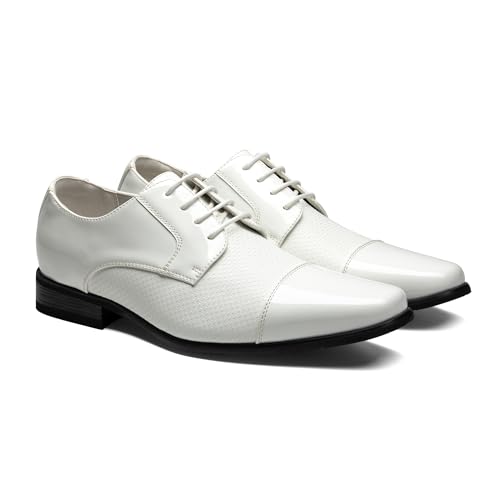 Bruno Marc Men's Patent Tuxedo Dress Shoes Classic Lace-up Formal Oxfords,Size 11,White-PAT,SBOX2404M