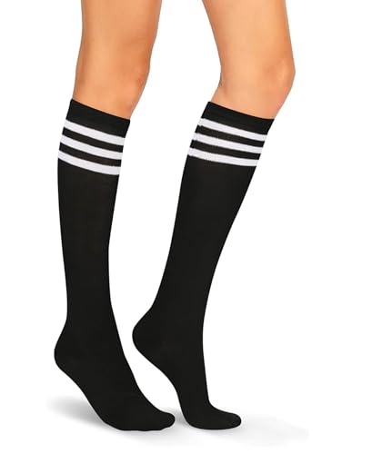 Image of Athletic Knee High Socks Stripe Running Baseball Thigh High Stockings Outdoor Sport Tube Socks