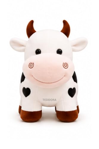 Image of Smiley Cow Soft Toy for Girls Boys Kids,White,Cow Animal Plush Stuffed Baby Teddy Gift Birthday, 25cm