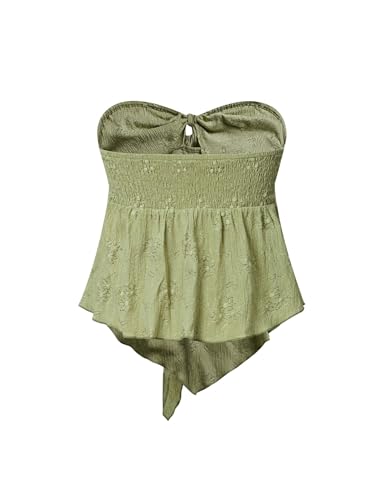 SweatyRocks Women's Knot Bow Front Eyelet Embroidery Textured Strapless Tube Tops2