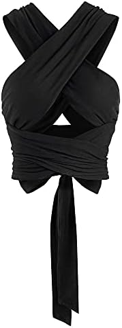 ZAFUL Ribbed Halter Crop Top Ruched Lace-up Cropped Cami Bandana Top Stitching Cropped Tank Top