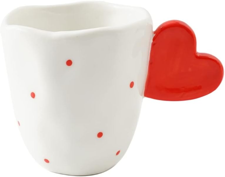 Red Heart Handgrip Ceramic Mugs Cup Lovely Red Polka Dot Water Cup Coffee Mugs Simple Love Gift