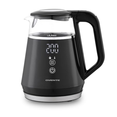 Image of OVENTE 1L Electric Kettle with Temperature Control, 1500W, Black KD95B