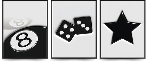 Linilioart 3 piezas de cuadros en blanco y negro para pared, diseño de 8 bolas, pinturas en lienzo para sala de estar, dormitorio, sin marco (40 x 60 cm)
