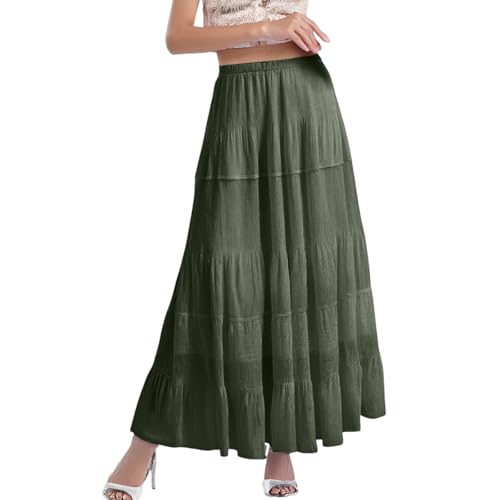 Women's Chiffon White Flowy Maxi Skirts Boho Summer Elastic Waisted Pleated A Line Long Skirt for Women 2025