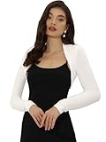 Allegra K Elegant Shrugs for Women's Long Sleeve Cotton Knit Open Front Bolero Shrug X-Small White