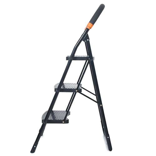Image of FLIPZON Foldable Step Ladder, Advanced Locking System, Ribbed Steps, Knee Guard, Non-Marring PVC Shoes, 3 Steps