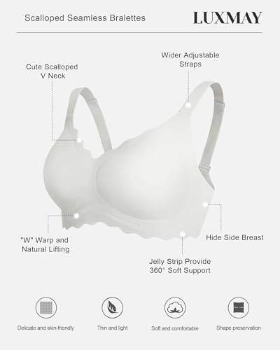 Womens Full Coverage Wire Free Bra - Plus Size Bras with Support and Lift Scalloped Everyday Comfort Bralettes