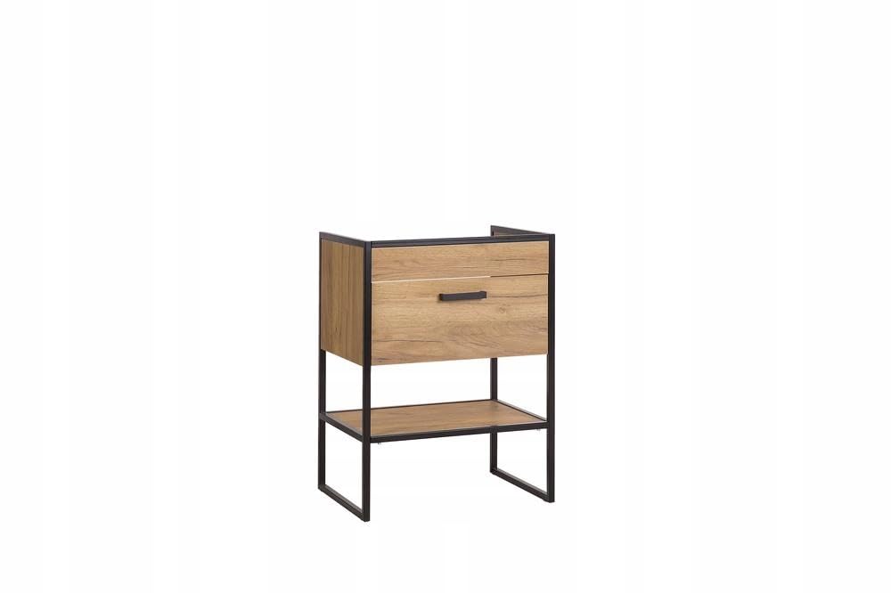 Metalowa szafka łazienkowa pod umywalkę szuflada 60 cm dąb loft złoty matowy - meble łazienkowe