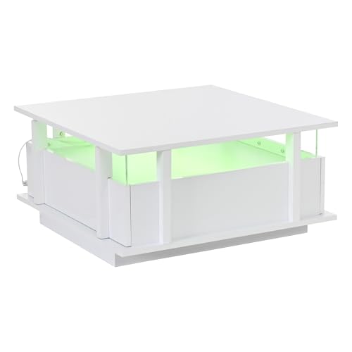 Mesa de centro blanca con LED y cajones Anself de 70x70 cm para el salón de casa 5