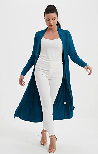 Image of Women's Floor Length Drape Sweater Cardigan -Lightweight Long Sleeve Open Front Maxi Duster with Pockets