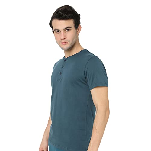 Image of Bewakoof Men Plain Solid Half Sleeve Henley Neck T-Shirt