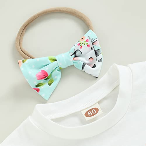 ZyHwShine Western Baby Girl Clothes Short Sleeve Cow Girl Letter Print Shirts+Shorts Headband Newborn 3Pcs Summer Outfits (White, 0-3 Months)