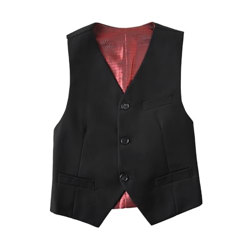 Boys Suit Vest Kids Formal Waistcoat Vest with Pockets Adjustable Back Strap Vest for Wedding Piano Performance
