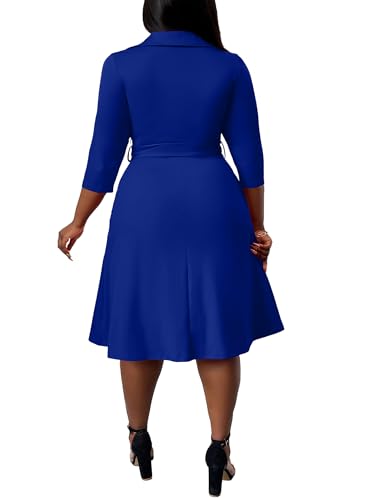 Image of FANDEE Plus Size Midi Dress for Women - Printing Summer Dresses for Wedding Guest Cocktail Party 3 /4 Sleeve V Neck(L-5XL)