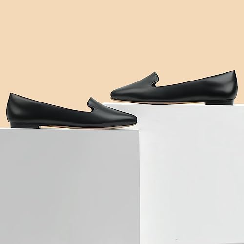 Image of MUSSHOE Black Flats for Women Pointed Toe-Comfortable Business Casual Work Shoes, Dressy Suede Slip On with Memory Foam for Office, Teacher & Standing All Day