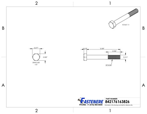 Image of 5 /16-24 x 2-1 /2 inch Hex Head Cap Screw Bolts, External Hex Drive, Stainless Steel 304, Partially Threaded, Stainless Steel, Quantity 10