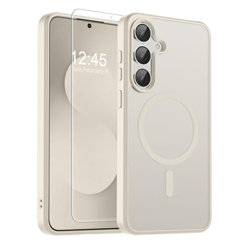 Image of SUPFINE Magnetic for Samsung Galaxy S25 FE Case with Screen Protector, (Built-in Magnets) (Military Grade Drop Protection) Slim Translucent Shockproof Phone Case,Stone