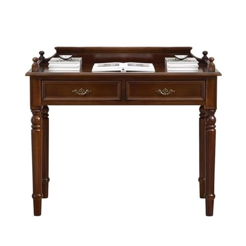 changgengyi Escritorio de computadora, Escritorio Vintage Estilo Americano con cajones, Escritorio de Estudio Madera y tocador for Espacios pequeños, Color Nogal(90cm)