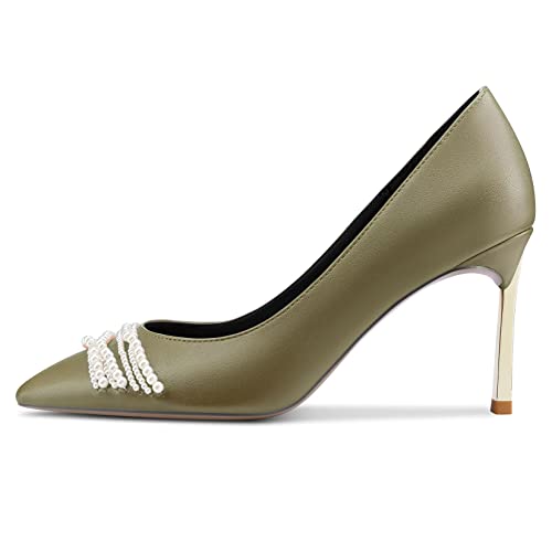 Saekcted Women Stiletto High Heel Pointed Toe Pumps Slip-on Wedding Dress 3.3 Inches Heels2