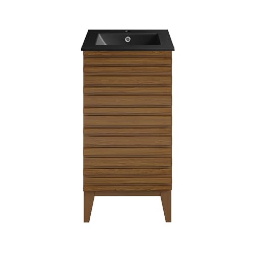 Image of Swiss Madison Cascade 18 in. Brown Oak Bathroom Vanity with Black Ceramic Sink Top