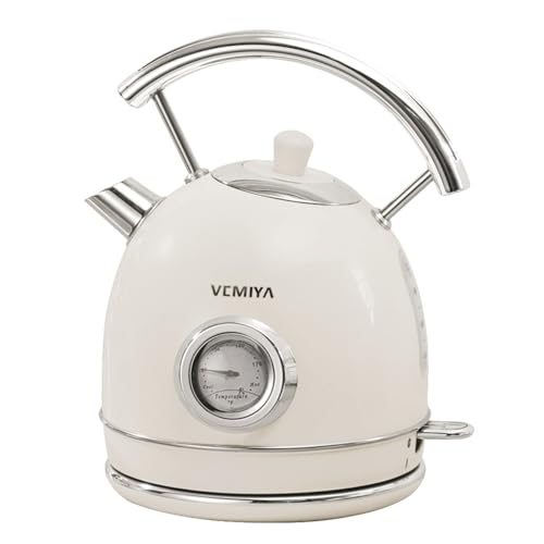 Tetera eléctrica retro 1.7 L acero inoxidable blanco