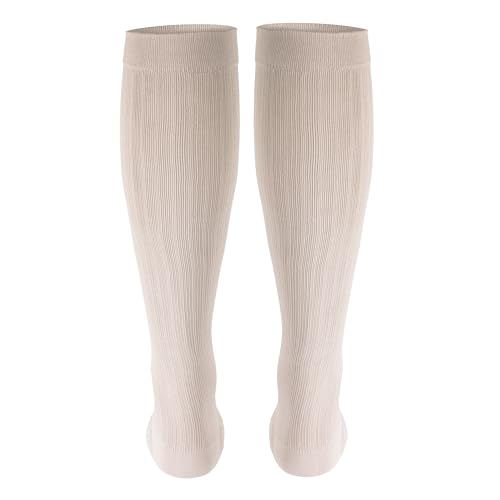 Image of NuVein Men's Compression Socks, 8-15 mmHg Support, Dress Trouser Style, Over Calf Knee High, Tan, Small