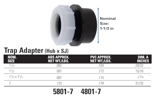 Image of NIBCO - I01455H U580127 11 /2 SPGXSJ TRAP ADAPTER ABS, Black, 1-1 /2 inch (U580127112)
