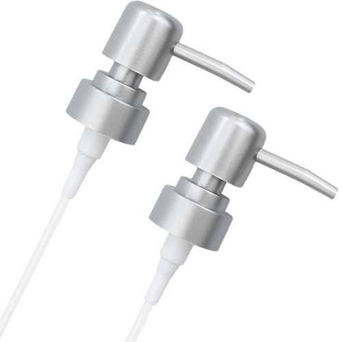 2 Piezas Bomba de Repuesto,Cabezal de Bomba Dosificador Jabon,Recambio Dispensador Jabon,Dosificador Jabon Bañopara Dispensador de Jabón con Botella Roscada de 28mm,ABS(Plata Mate)