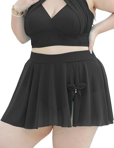 Womens Plus Size High Waisted Swim Skirt Cover Up Split Golf Skort Built　in Brief High Rise Bikini Bottom Only 20253