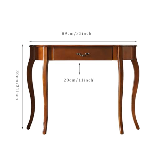 Nileco Solid Wood Console Table with Drawer, Semi-circle Entryway Table Half-moon Elegant Display Furniture with Cabriole Legs for Living Room, Hallway, Foyer, Corridor, Sofa