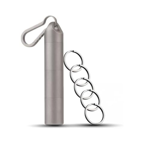 Titanium Keychain Pill Holder and 5-Pack 25mm Titanium Key Rings Cover