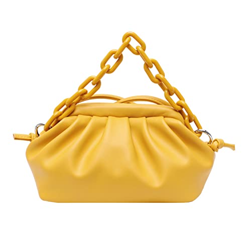 Sac pochette plissé en cuir PU souple jaune style vintage chic