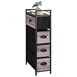 MOOACE Narrow Dresser Storage Tower with 4 Drawers, Slim Dresser Chest of Drawers, Vertical Small Fabric Dresser Standing, Wood Top Organizer for Bedroom, Bathroom & Laundry, Black/Greige