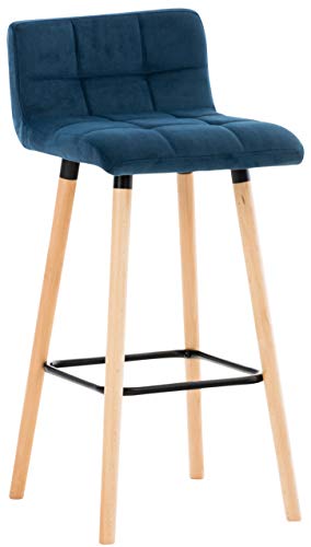 Tabouret De Bar Lincoln En Velours I Tabouret De Bar Style Scandinave Avec Dossier Et Repose-pieds I Chaise Haute de Cuisine Confortable, Couleur:bleu