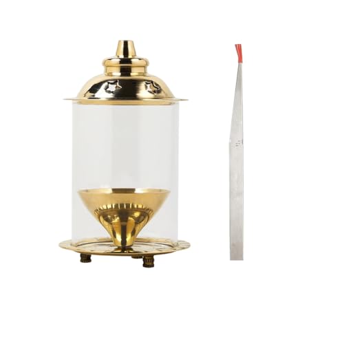 Image of Klassic Combo of 4 Inch Akshi Navjyoti Brass Diya with Borosilicate Glass Shade & 5.5 Inch Bent Fine Point Tip Tweezer | Decorative Oil Lamp for Mandir, Pooja & Daily Aarti