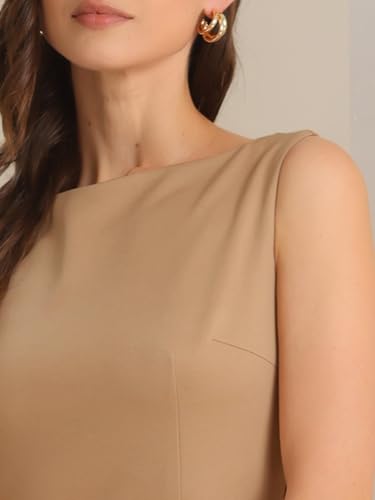 Image of Allegra K Sheath Dress for Women's Business Teacher Sleeveless Boat Neck Dressy Casual Office Dresses