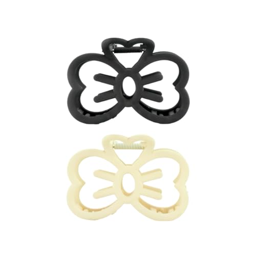 2Pcs Kawaii Cat Bow Claw Clips for Women, Novelty Hollow Bow Clips for Medium Thick Hair, Cute Pastel Kitty Animal Hair Accessories for Birthday Valentines (Black, Cream White)