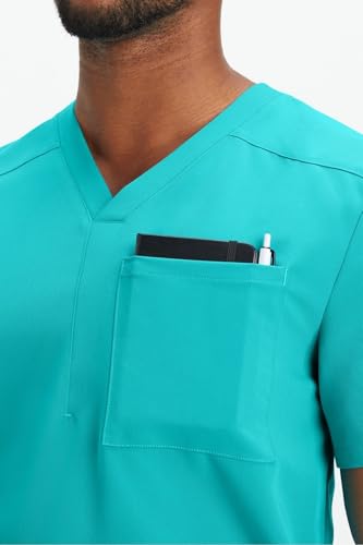 Image of Fabletics Men's Helix 1-Pocket Scrub Top - MotionTech, Wrinkle-Resist, Chest Pocket, Anti-Shrink, Semi-Slim Fit