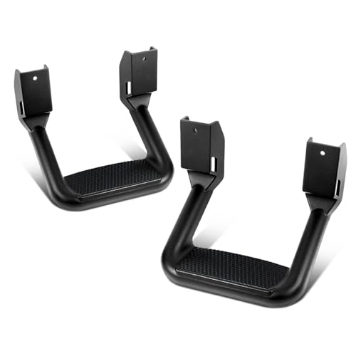 DNA Motoring Universal Aluminum Side Hoop Steps Black Powder Coating Non-Slip Side Step Bars Fit Pickup & SUV & Truck Compatible with Chevy GMC Toyota Ford Set of 2 SSTEP-BK-BK
