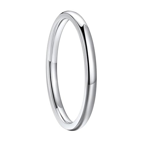 FaithHeart Band Rings 2/4/6/8 mm Width Stainless Steel/18K Gold Plated Polished Wedding Bands for Men Woman Personalized Customizable Gifts 2mm-Silver