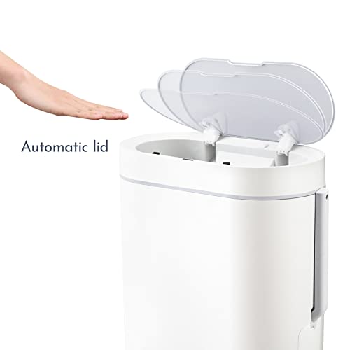 ELPHECO Bathroom Trash Can with Toilet Brush 2.5 Gallon Waterproof Trash Bin Smart Garbage can with lid Motion Sensor Waste Bin Automatic Bathroom Decor (White)