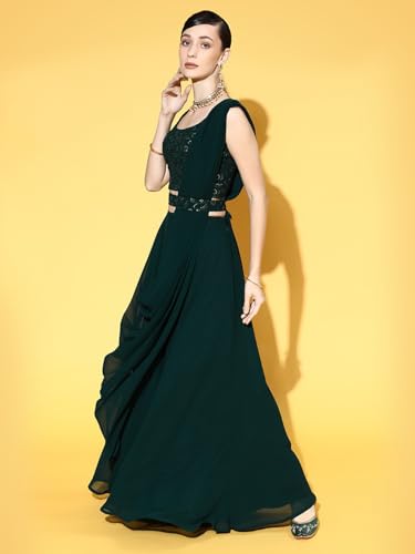 Image of TRENDMALLS Women's Chikankari Sequins Work Embroidery Georgette Lehenga Choli with Dupatta For Women-L246-DarkGreen(Bridal-Latest-Wedding-Festive-Lehenga-Free size)