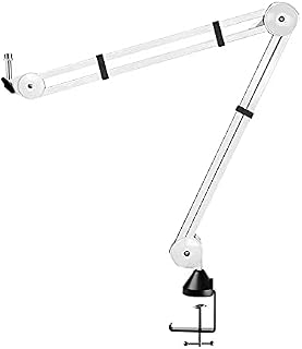 BOMGE Microphone Boom Arm Mic Stand Adjustable Clip Studio Suspension Scissor Arm Mount for Blue Snowball, ICE, Blue Yeti ,Radio Broadcasting and Game (white)