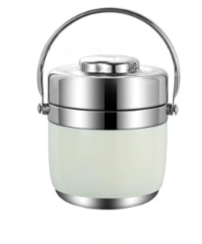 Ambety 食品用 304 ステンレススチール長時間保温弁当箱 サラリーマン・学生 1 人用お弁当桶 持ち運び可能な手提げ鍋式弁当箱 密封漏れ防止ランチボックス (1.5L【クリーム色】,単真空釜)