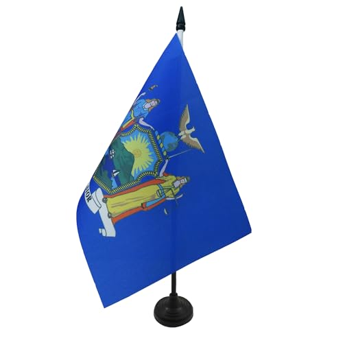 AZ FLAG - Drapeau De Table New York 21x14 cm - Petit Drapeau New Yorkais De Bureau 100% Polyester Avec Hampe De 25cm Et Socle En Plastique Noir