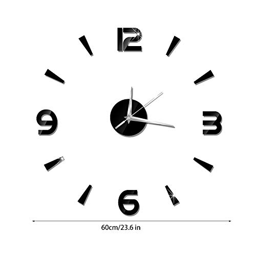 Wanduhr Aufkleber, 3D Wanduhr, moderne Stumm DIY rahmenlose große Wanduhr für Wohnzimmer Home Office Room Decor(schwarz) – Bild 4