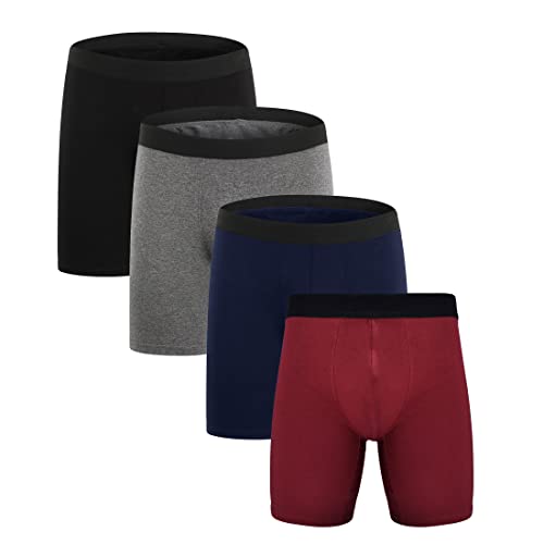 ZLYC Calzoncillos bóxer de algodón de pierna larga para hombre, paquete de 3/4, Paquete de 4, rojo surtido, M Cover