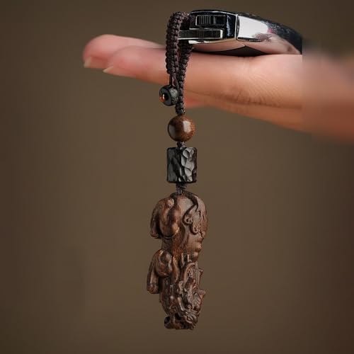 Pendentif de bijoux cadeau en bois d'agar et Pixiu pour clés - 3